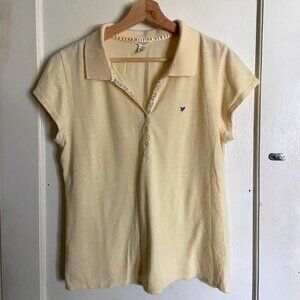 Y2K Vintage Women American Eagle Polo Shirt XL Butter Yellow Sheer 100% Cotton